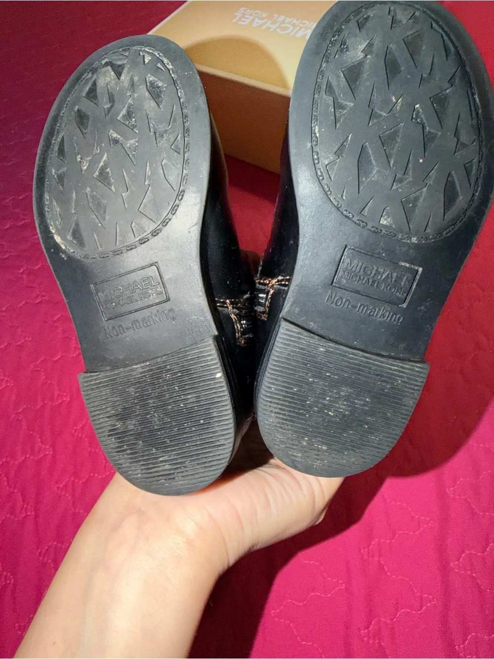 Michael Kors Black Leather Kids Boots with Brown Logo Cuff